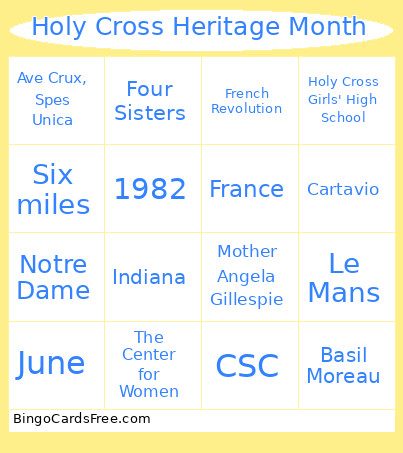 Holy Cross Heritage Month Bingo Card