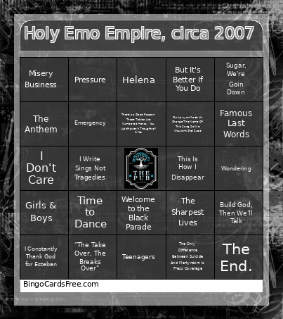 Holy Emo Empire, Circa 2007 Bingo Card