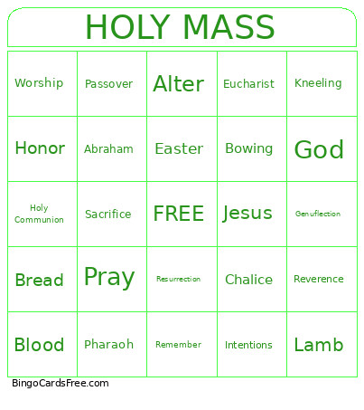 Holy Mass Bingo Card