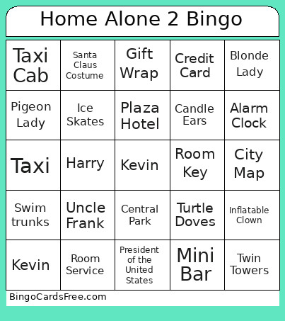 Home Alone 2 Bingo Card