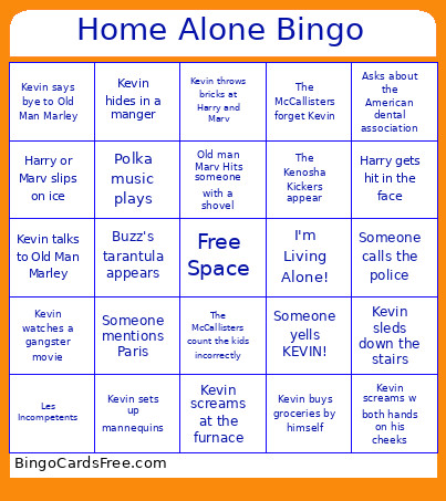 Home Alone Bingo Card