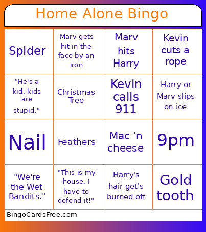 Home Alone Bingo Card