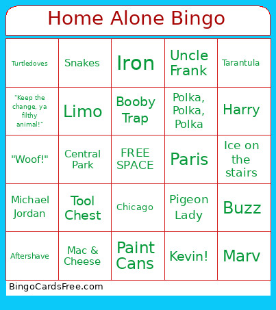 Home Alone Bingo Card