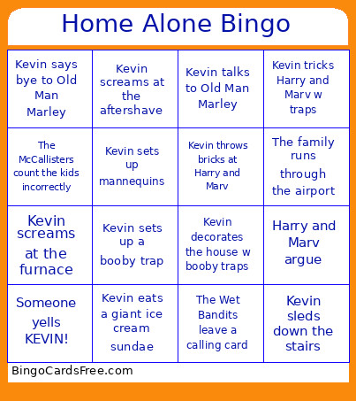 Home Alone Bingo Card
