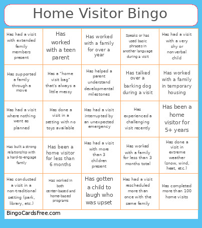 Home Visitor Bingo Card