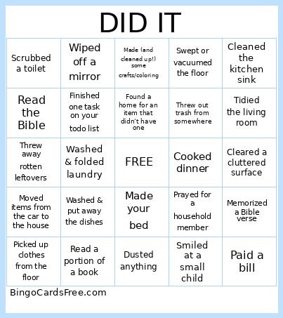 Homemaking Bingo Card