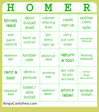 HOMER Bingo Card