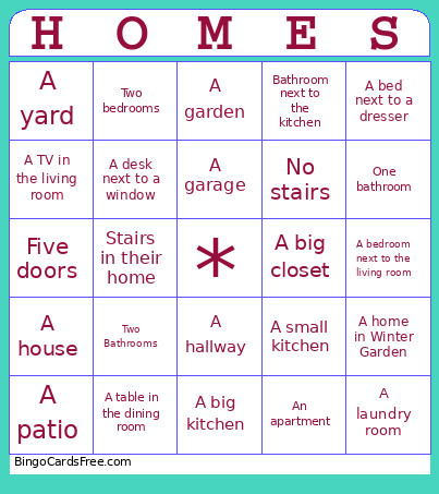 Homes Bingo Card