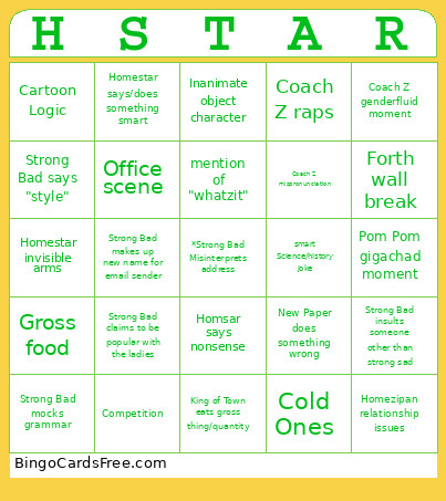 Homestar Bingo Card