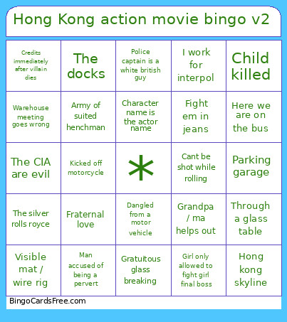 Hong Kong Action Movie V2 Bingo Card
