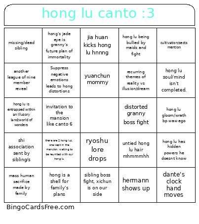 Hong Lu Canto :3 Bingo Card