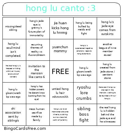 Hong Lu Canto :3 Bingo Card