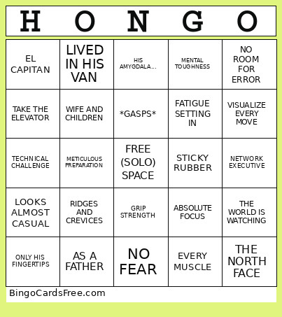HONNOLD Bingo Card