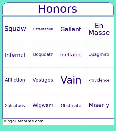 Honors American Literature Bingo