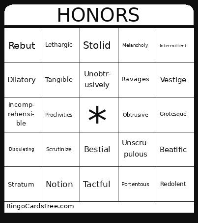 Honors Final Exam  Bingo