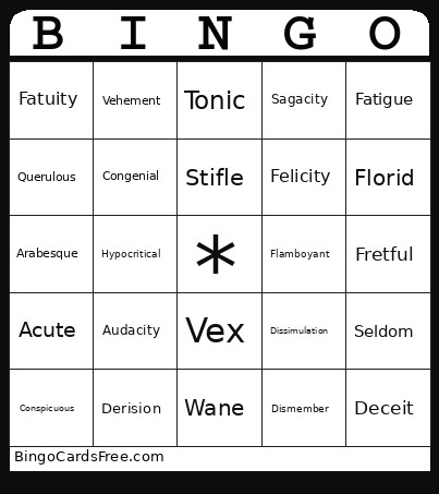 Honors Horror Vocab Bingo Card