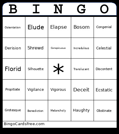 Honors Midterm 2025 Bingo Card