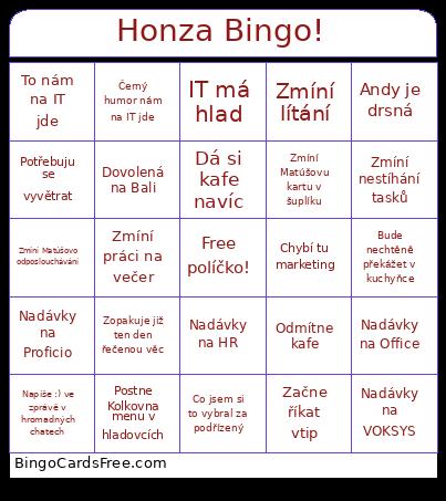 Honza ! Bingo Card