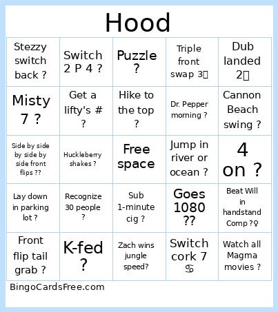 Hood 2025 Bingo Card
