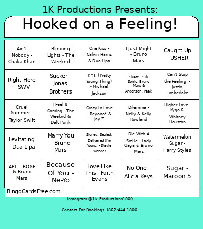 Hooked On A Feeling! Bingo Card