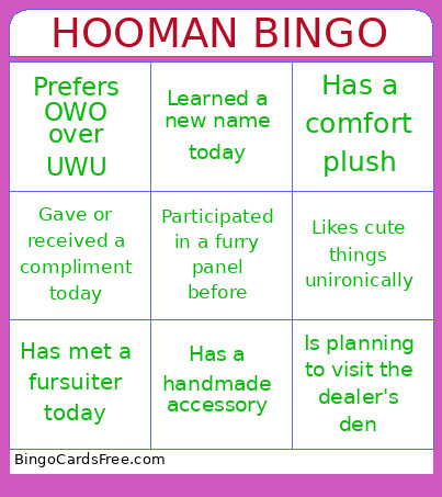 HOOMAN Bingo Card