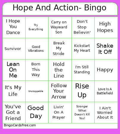 Hope And Action- Bingo Card