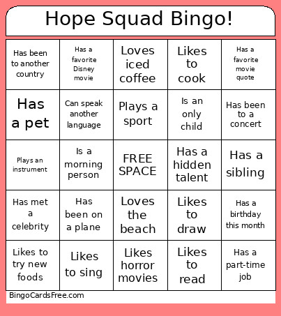 Hope Squad ! Bingo Card