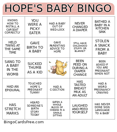 HOPE'S BABY SHOWER Bingo Card