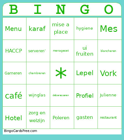 Horeca Bingo Card