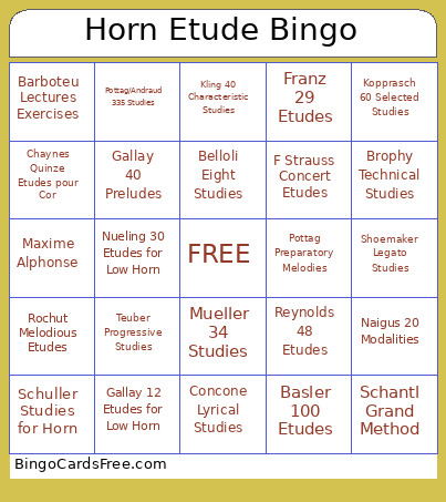 Horn Etude Bingo Card