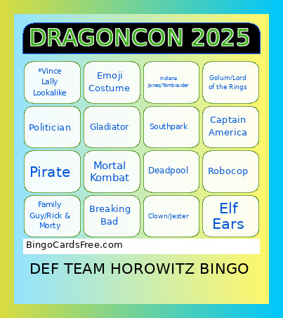 Horowitz DEF 2025 DragonCon Bingo Card