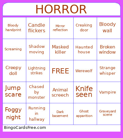 Horror Bingo Card