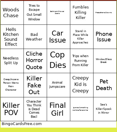Horror Bingo Card