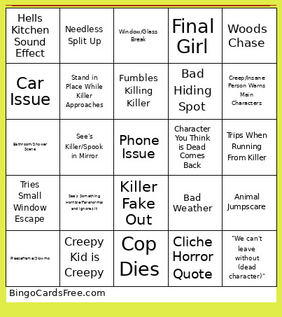 Horror Clique Bingo Card