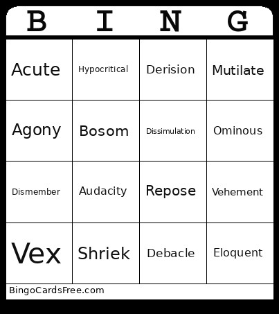 Horror College Prep Bingo Card