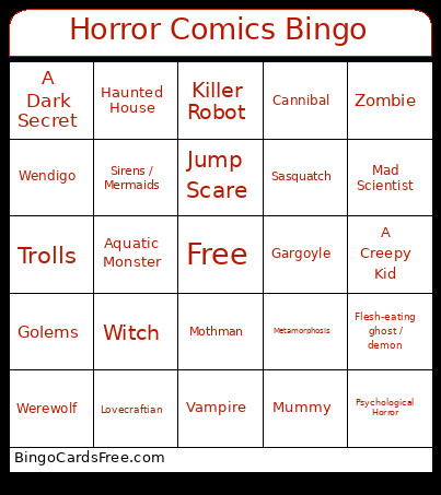 Horror Comics Bingo Card