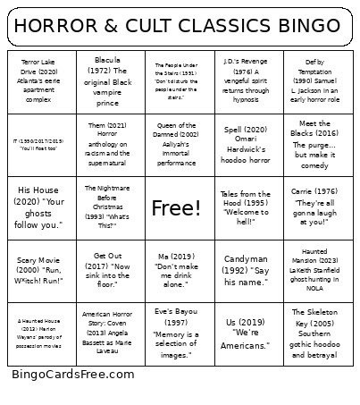 HORROR & CULT CLASSICS Bingo Card