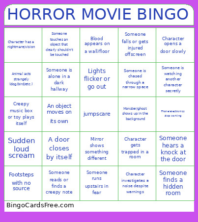 HORROR MOVIE Bingo Card