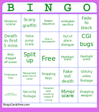 Horror Movies Bingo Card 2