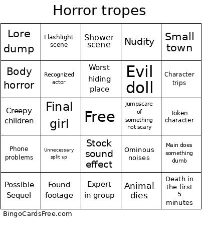 Horror tropes Bingo
