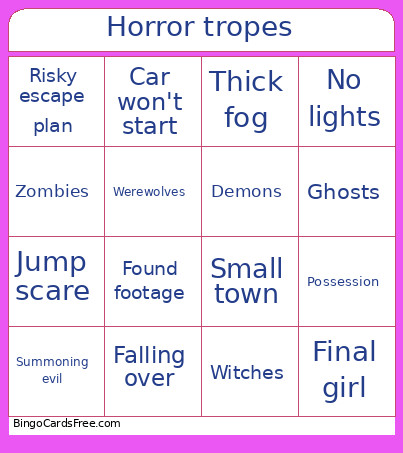 Horror Tropes Bingo Card