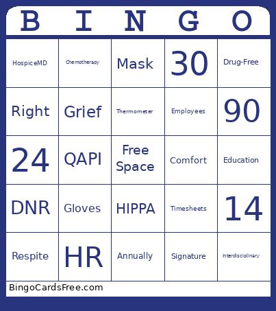 Hospice Bingo Card