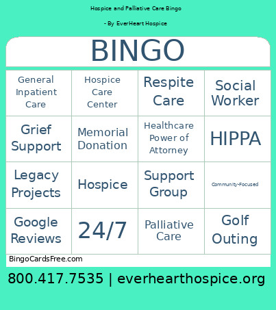Hospice And Palliative Care Bingo Card