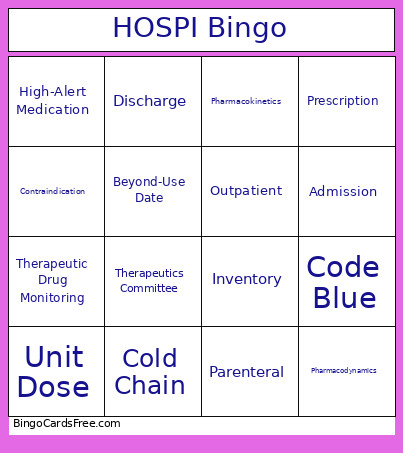 Hospital Pharmacy Bingo Card