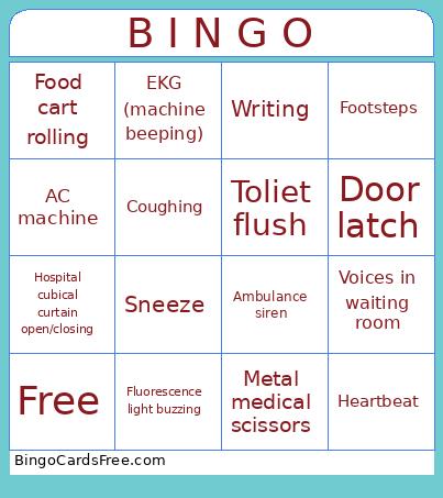 Hospital Sounds Bingo Cards Free Pdf Printable Game, Title: B I N G O
