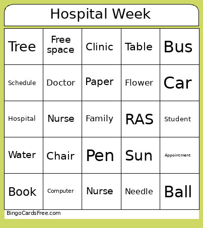 Hospital Week Bingo Card