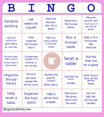 Hosts Bingo Card