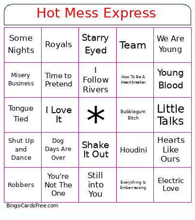 Hot Mess Express Bingo Card