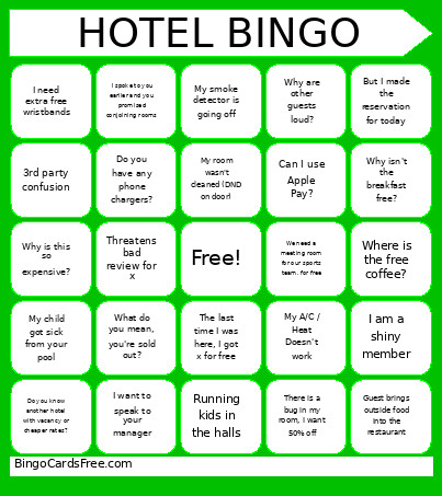 HOTEL Bingo Card
