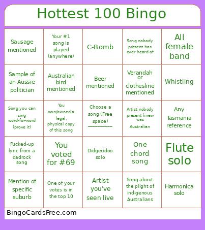 Hottest 100 Bingo 